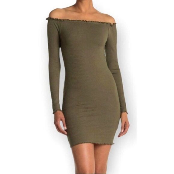 Vera Moda Size Medium Rib Knit Off The Shoulder Bodycon Dress Black NWT - Picture 1 of 6